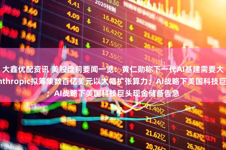 大鑫优配资讯 美股盘前要闻一览：黄仁勋称下一代AI基建需要大量光学连接；Anthropic拟筹集数百亿美元以大幅扩张算力；AI战略下美国科技巨头现金储备告急